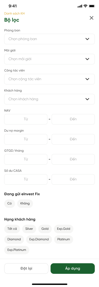 Danh sách khách hàng - Filter