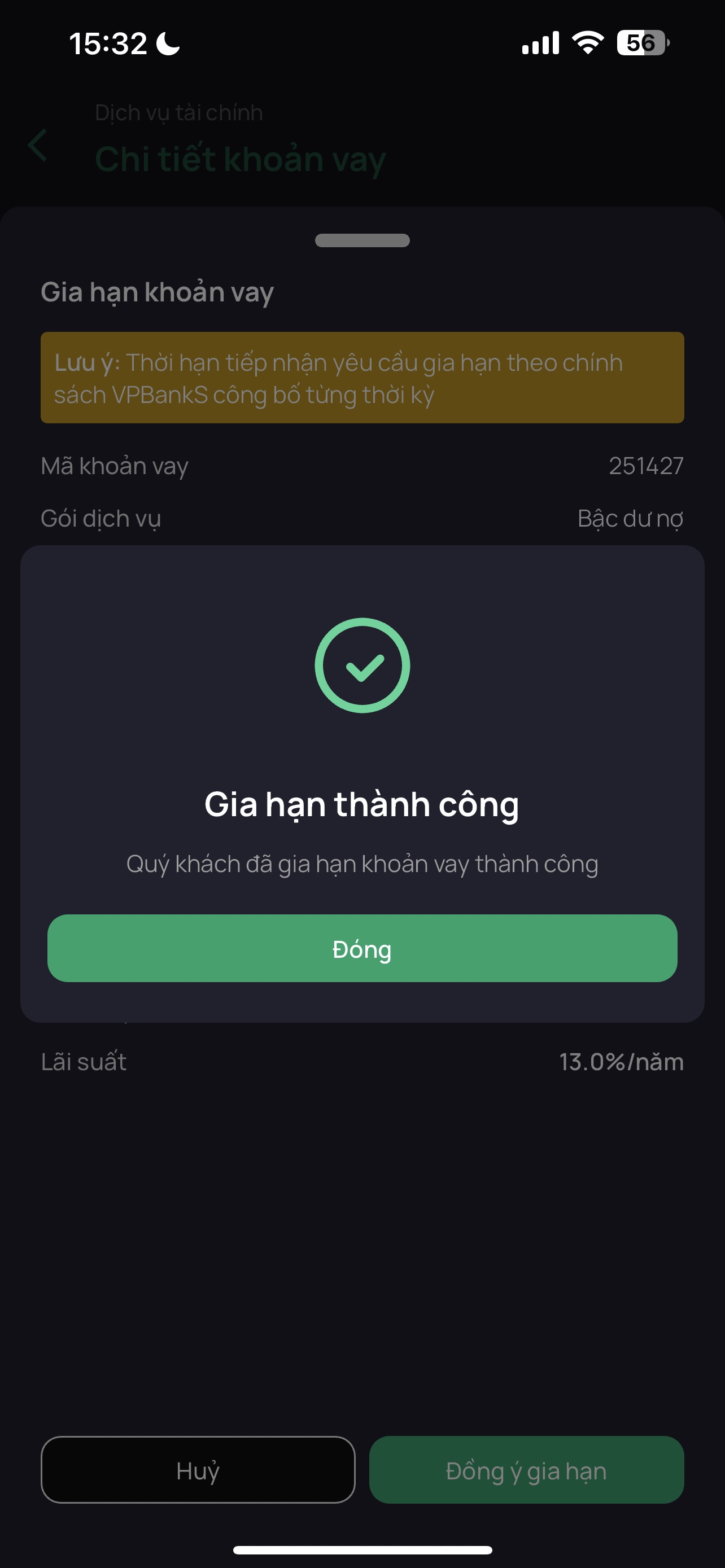 Thông báo gia hạn thành công