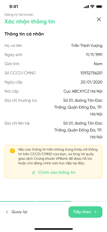 Xác nhận thông tin