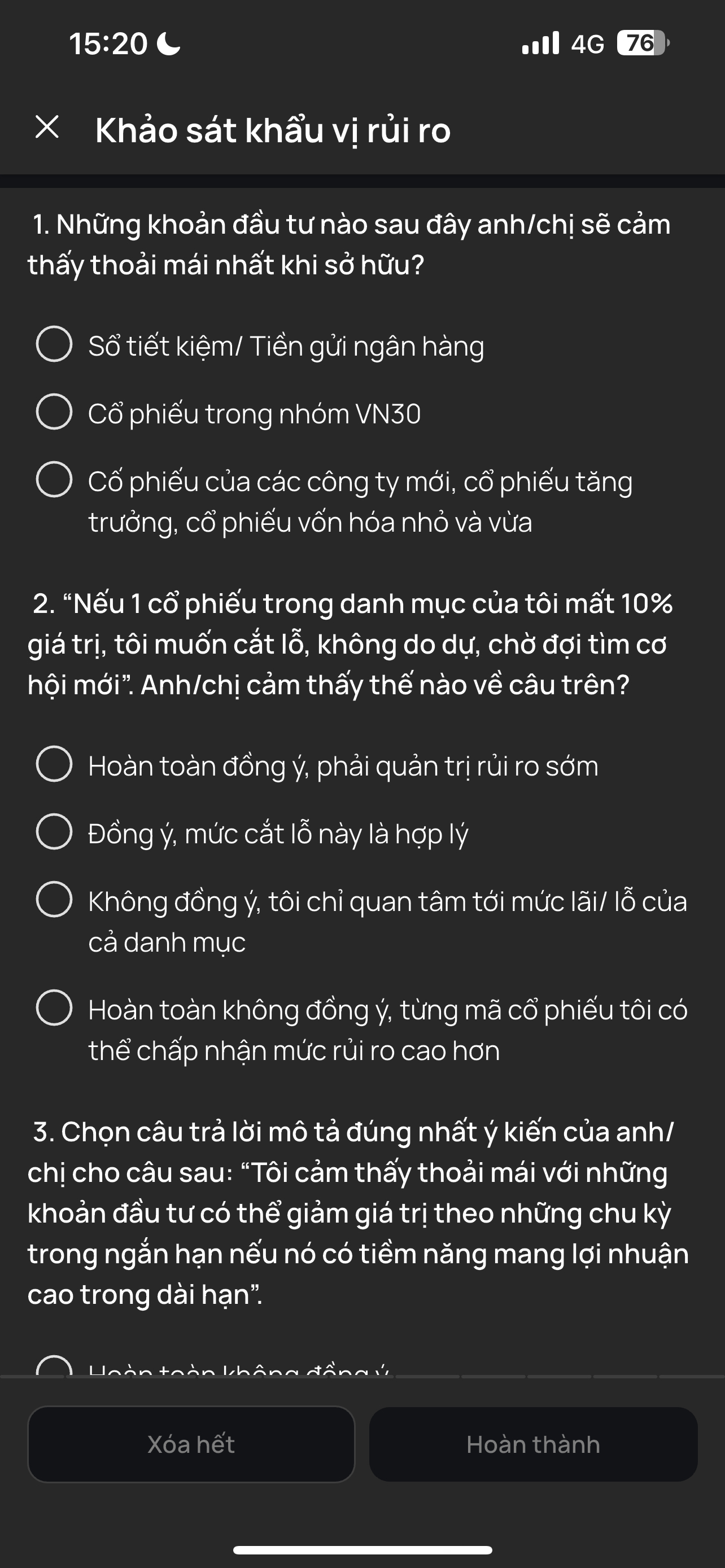 Kết quả khẩu vị rủi ro