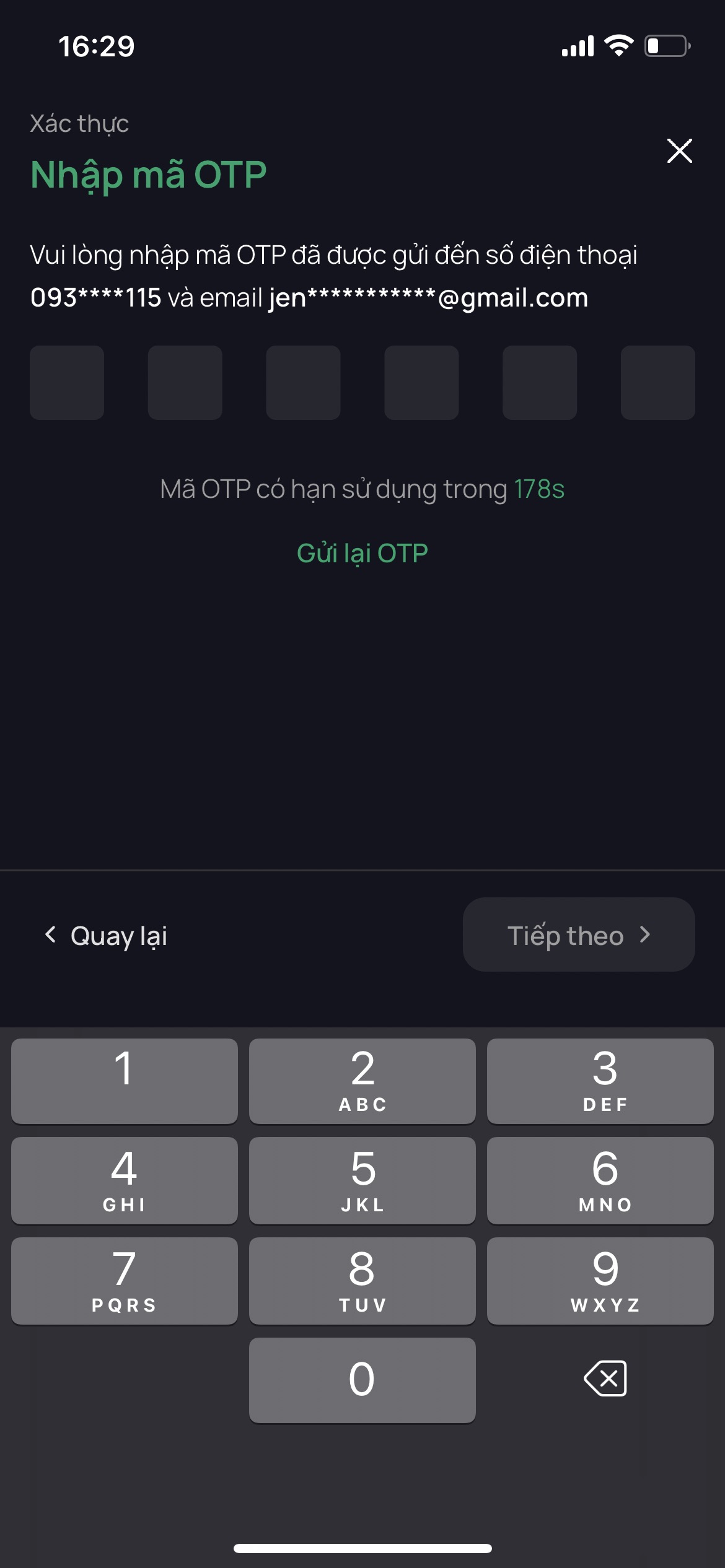 Màn nhập thông tin cơ bản để quét NFC