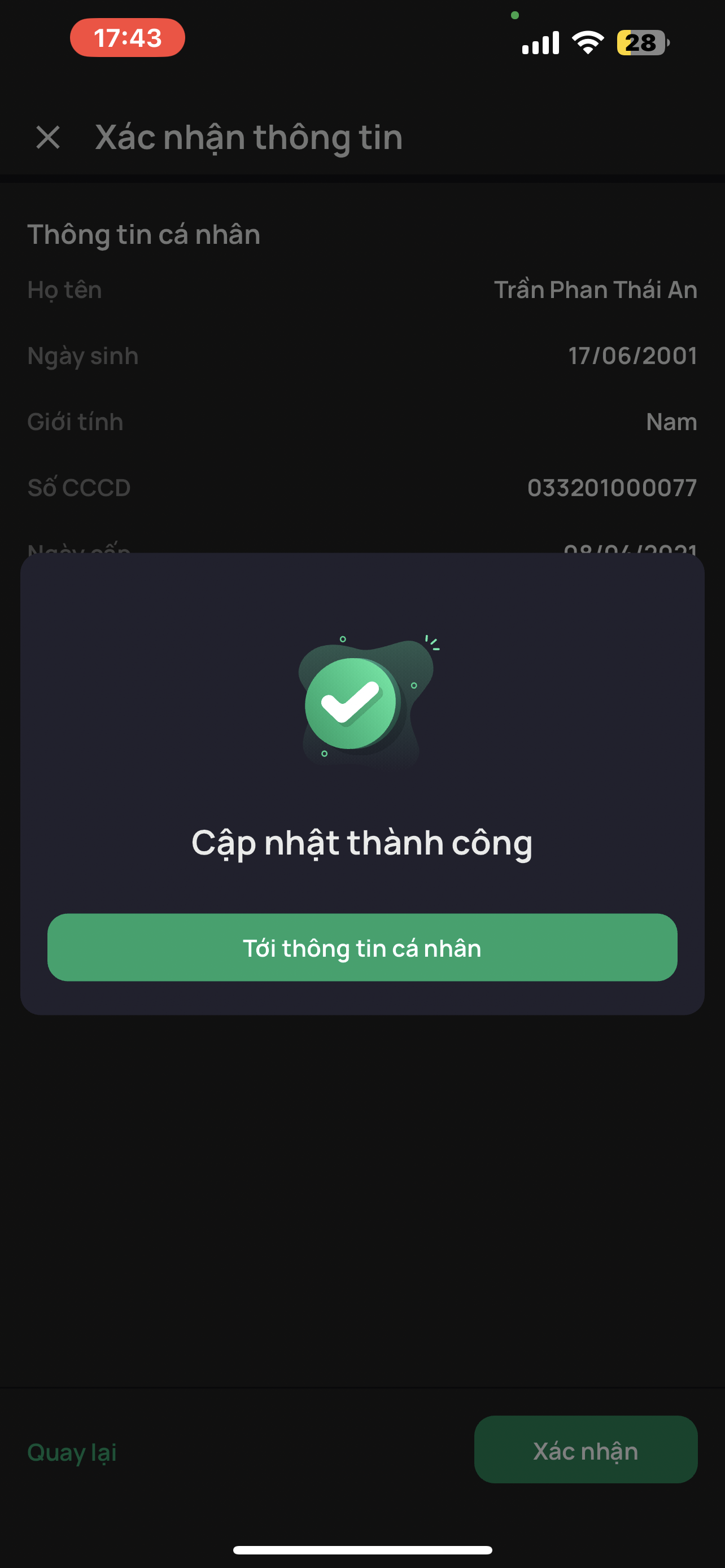 Màn yêu cầu xác thực OTP