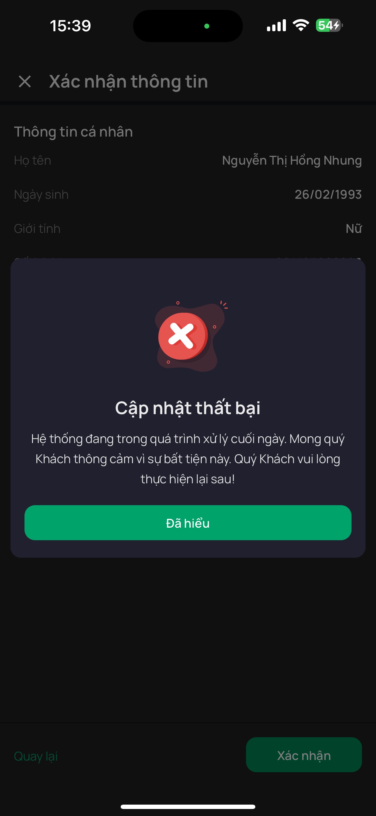 Thông báo cập nhật thành công