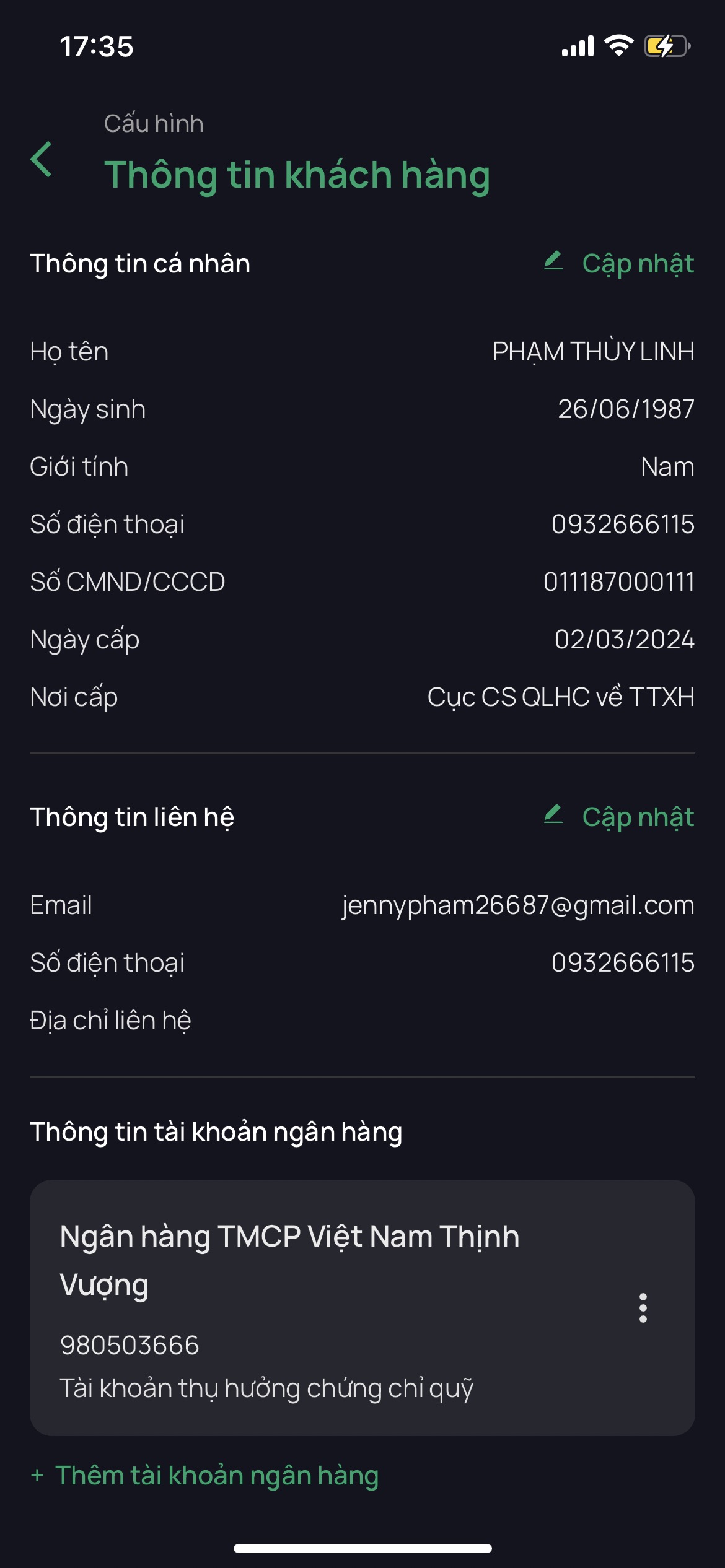 Màn Thông tin khách hàng