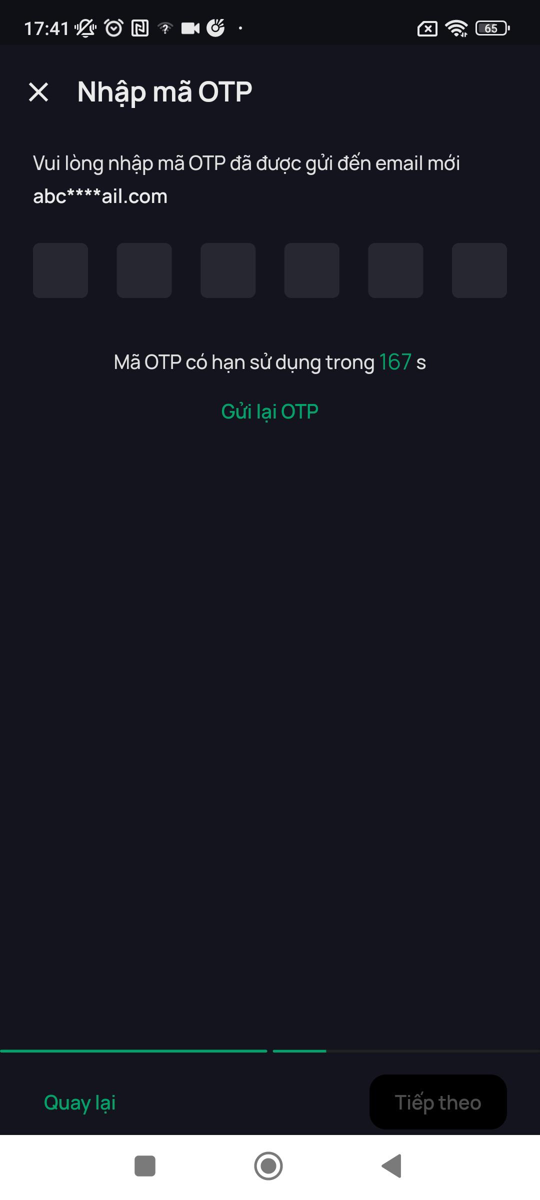 Màn nhập email mới