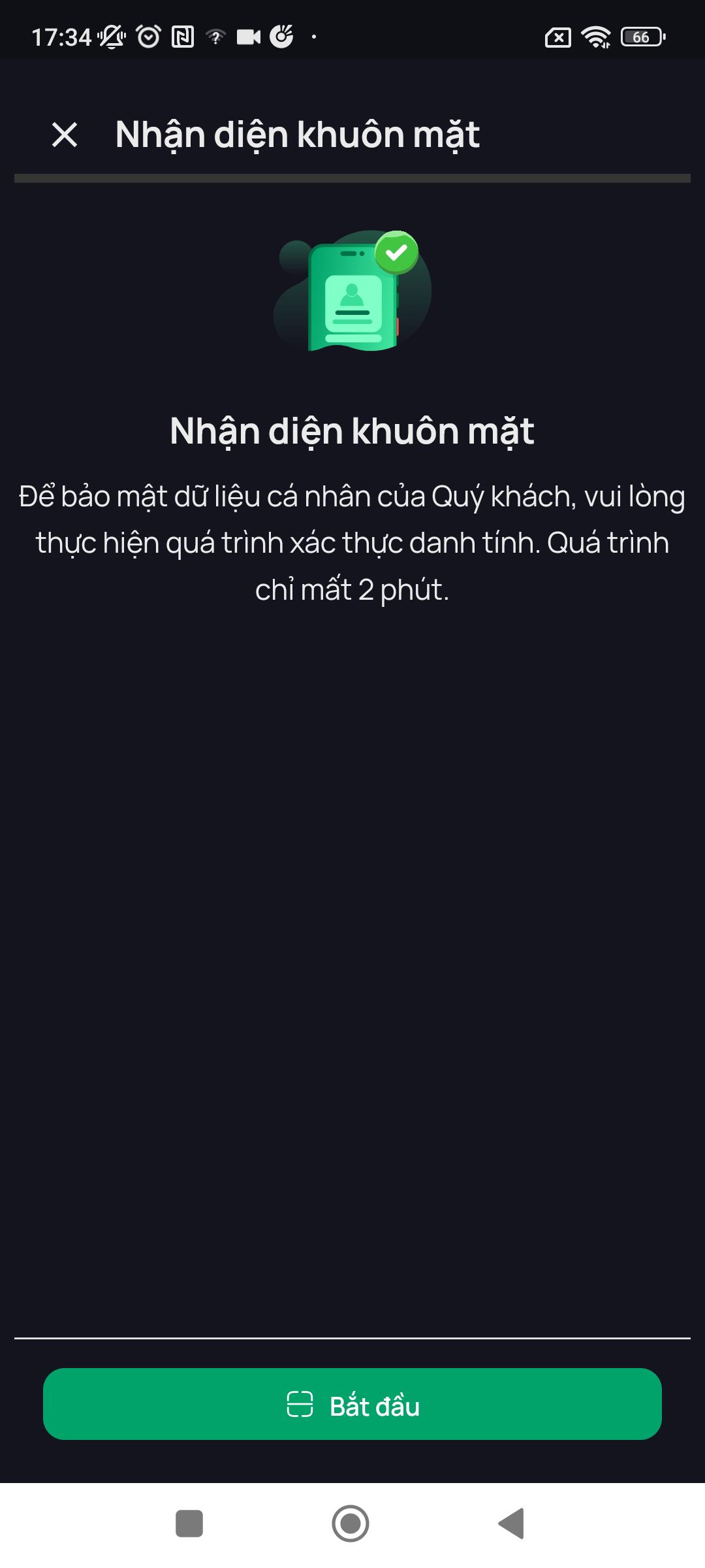 Màn yêu cầu xác thực bằng Nhận diện khuôn mặt