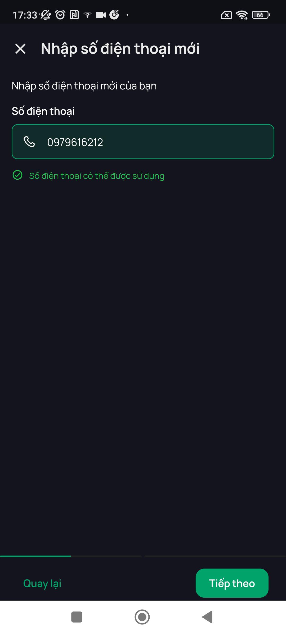 Màn nhập SĐT mới