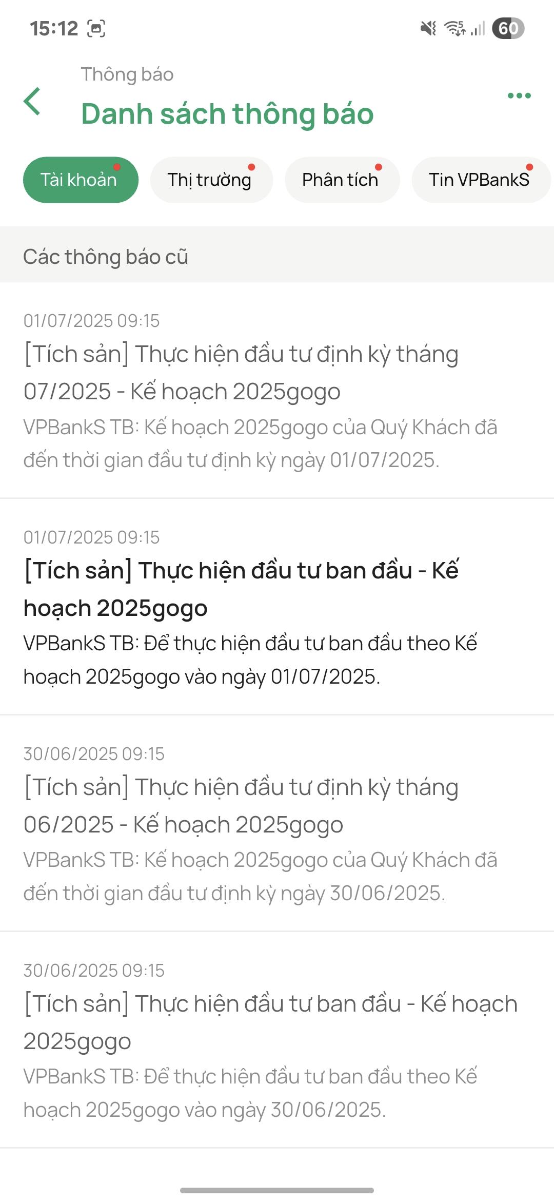 Danh sách thông báo