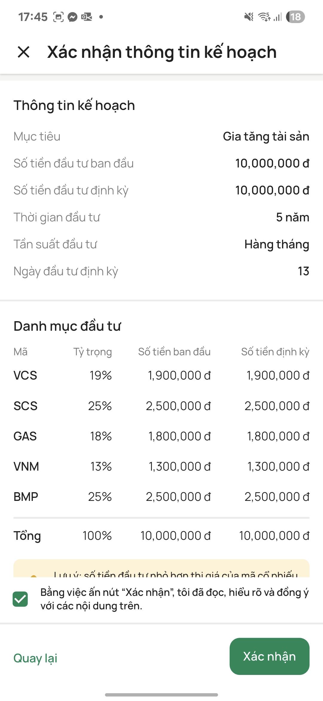 Xác nhận kế hoạch