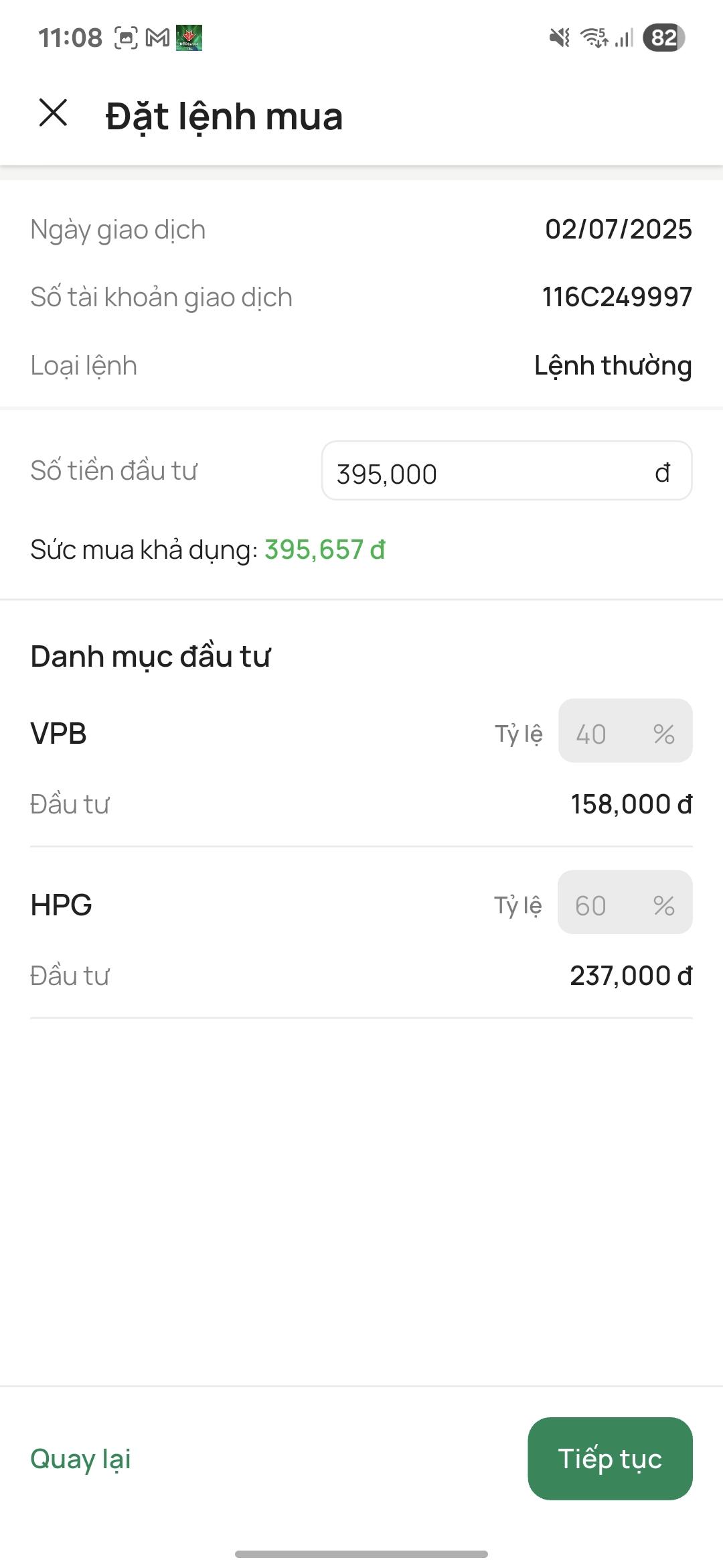 Đặt lệnh đầu tư