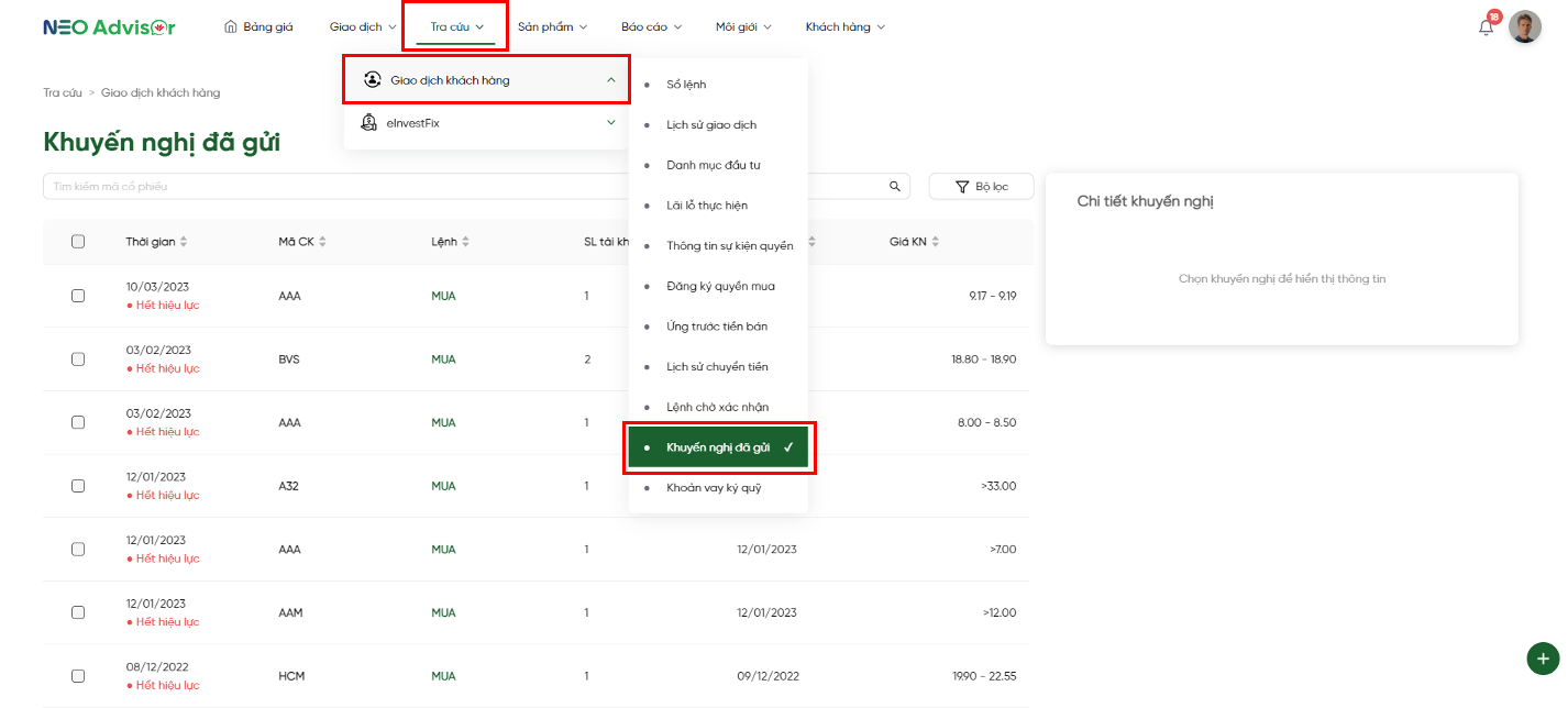 Khuyến nghị đã gửi