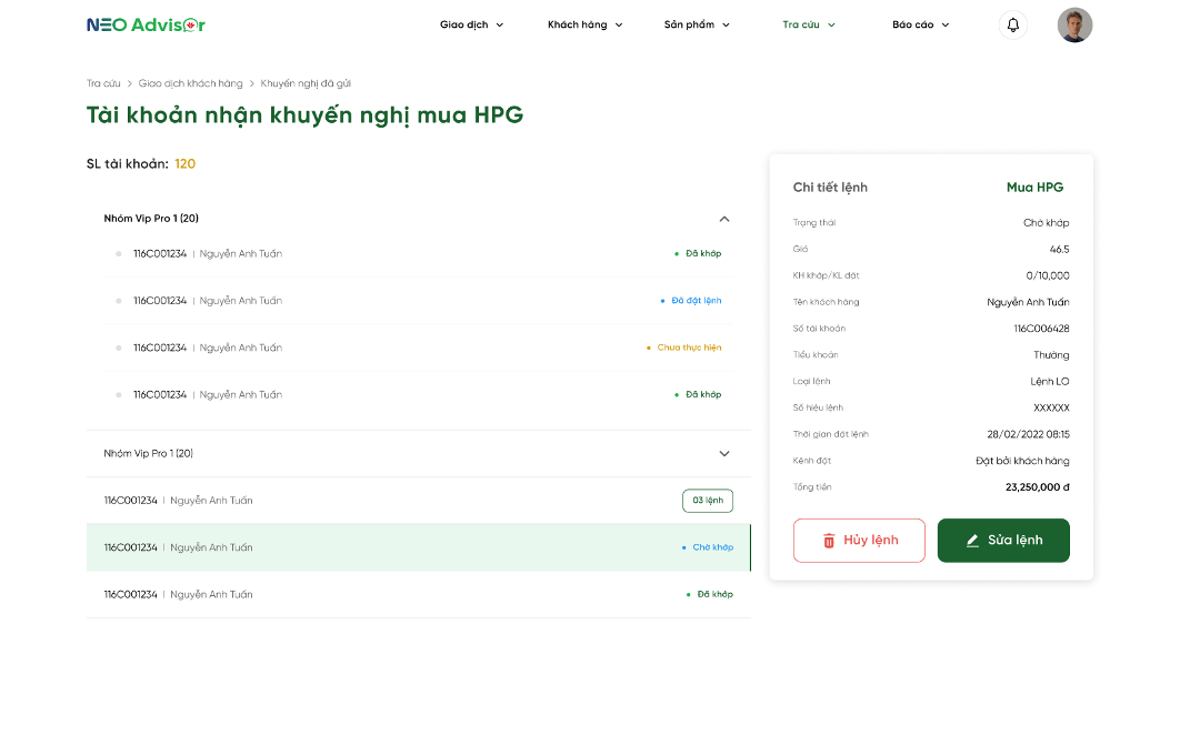 Tài khoản nhận khuyến nghị